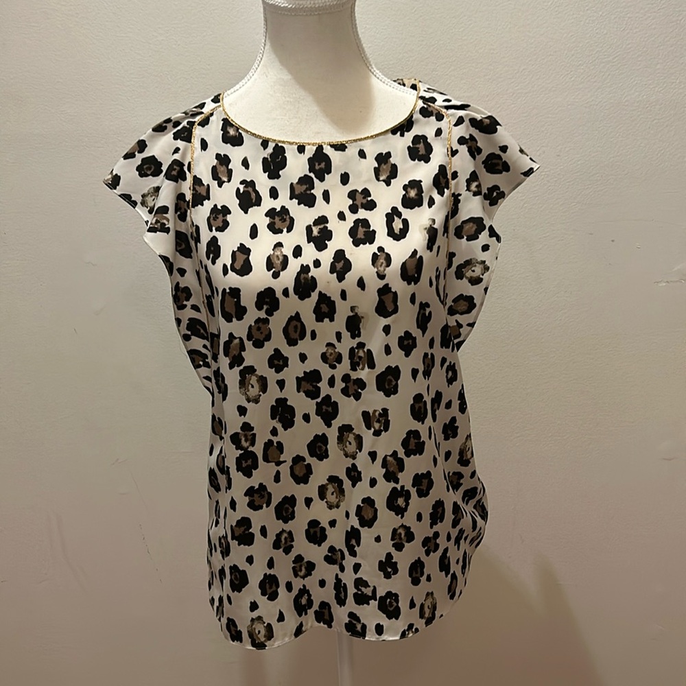 Women’s Paris Claudie Pierlot leopard print top w gold ruffle trim sz 36 (S/M)